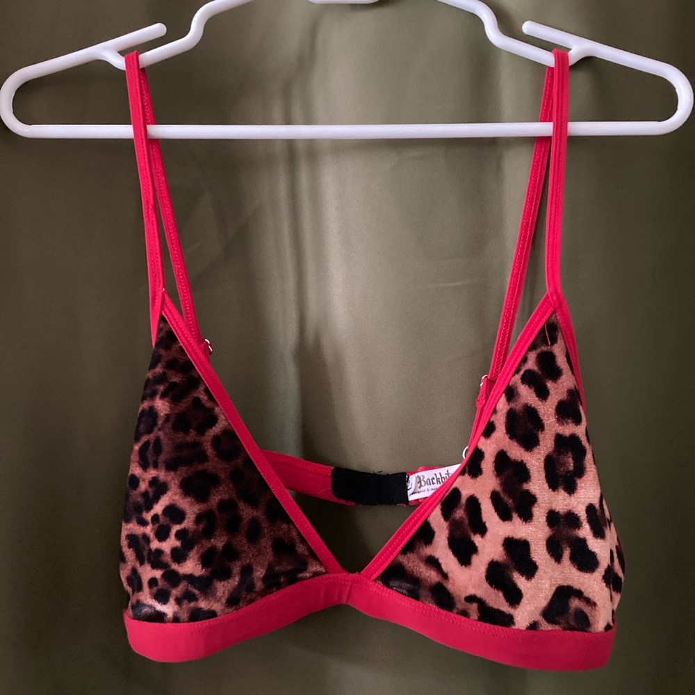 BACKBITE lynx bra: velvet leopard and red handmade bralette RARE